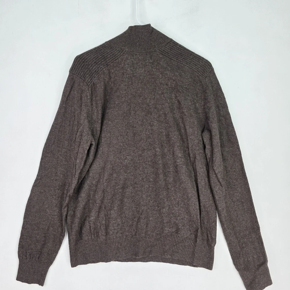 Banana Republic Sweater Mens L Brown Wool Blend Italian Yarn 1/4 Zip Button Read